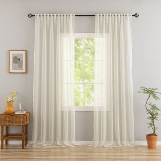 Ellinor Beige 2x135x250 cm Linnegardin-look 2-Pack